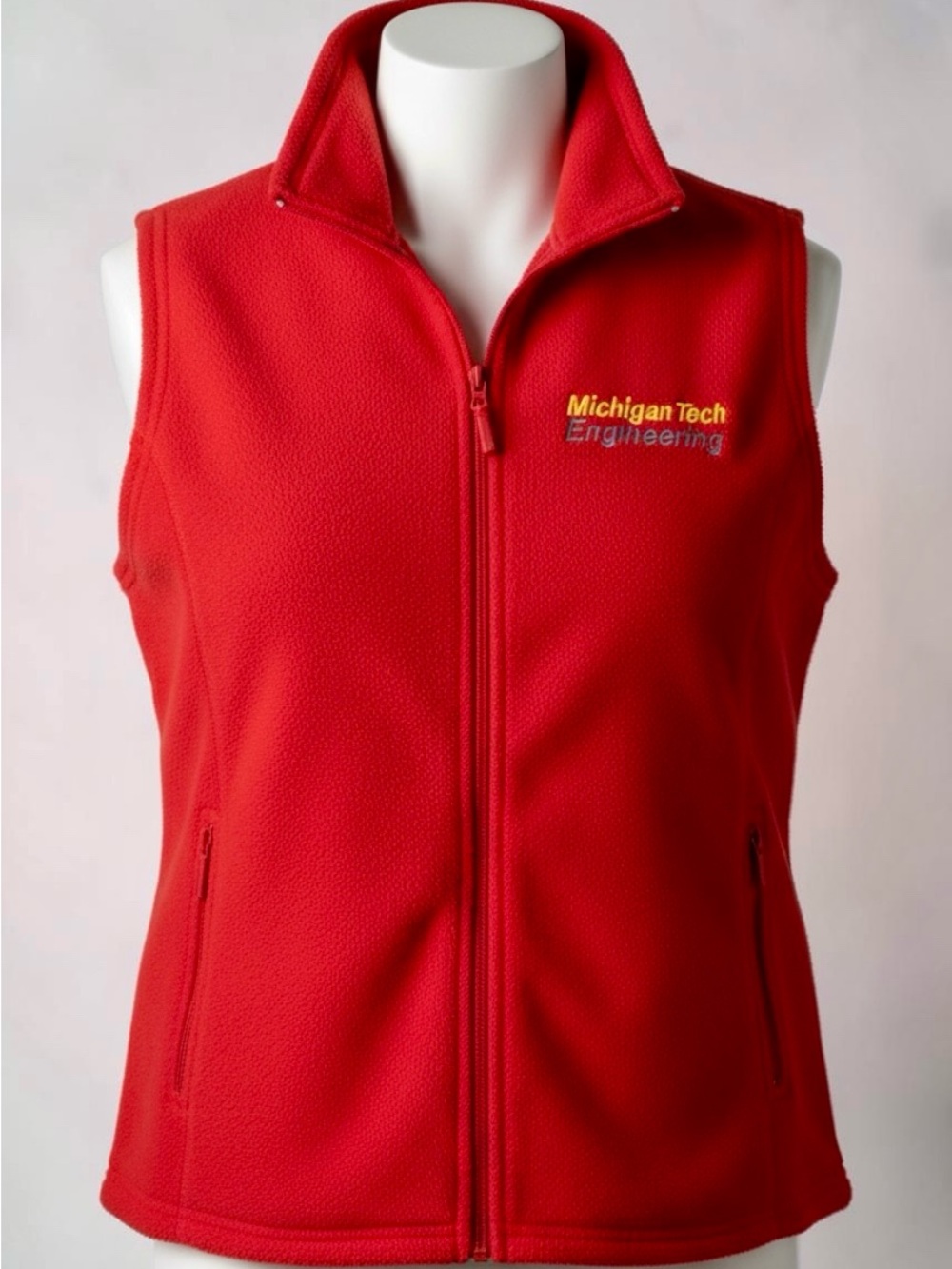 Michigan Tech Red Women's Fleece Vest - Sleeveless Zip Front